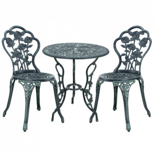 Set bistro gradina, masa rotunda si 2 scaune metal, verde - P41048588