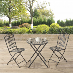 Set bistro, masa si 2 scaune, verde inchis patinat gri deschis - P73694413