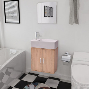 Set mobilier baie format din 3 piese cu chiuveta inclusa, Bej - V272228V