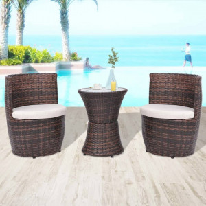 Set mobilier bistro cu perne, 3 piese, maro, poliratan - V43111V