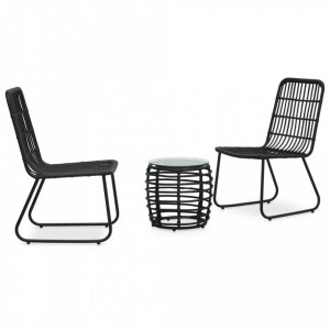Set mobilier de bistro, 3 piese, negru, poliratan - V48585V