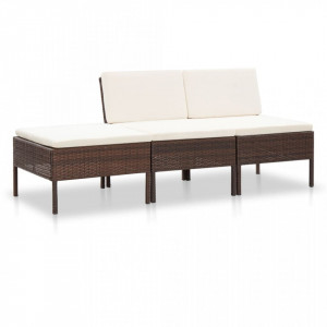 Set mobilier de gradina cu perne, 3 piese, maro, poliratan - V48955V