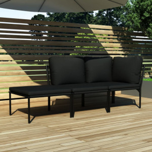 Set mobilier de gradina cu perne, 3 piese, negru, PVC - V48594V