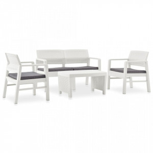 Set mobilier de gradina cu perne, 4 piese, alb, plastic - V3052964V