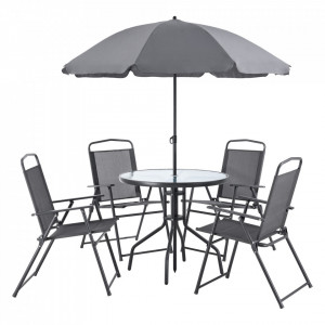 Set mobilier grădină Milagro 1 x masa 4 x scaune pliabile 1 x umbrela negru/gri inchis - P75702656