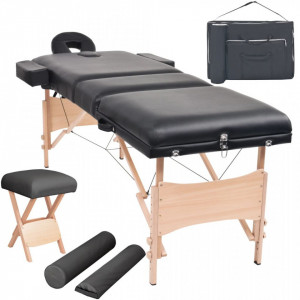 Set taburet si masa de masaj pliabila in 3 zone, grosime 10 cm, negru - V110157V