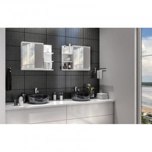 TEOB3 - Oglinda 60 cm, cu 3 rafturi si 1 dulap pentru baie - Alb Mat