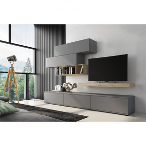 Ansamblu living, gri și culoarea stejar, 270x185x50 cm - TP256944