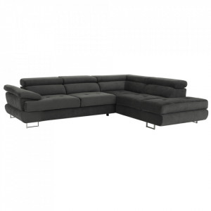 Colţar, piele ecologică gri maroniu, model dreapta, BUTON P - TP88369