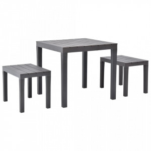 Masa de gradina cu 2 banci, maro, plastic - V48779V