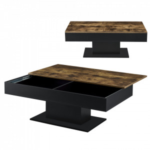 Masuta cafea Lunen HS, 40 x 110 x 60 cm, PAL/melamina, cu blat mobil si doua compartimente depozitare, efect lemn/negru - P71671923