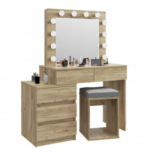 MBMTAR12 - Set Masa toaleta, 112 cm, cosmetica machiaj, masuta vanity, oglinda cu LED-uri - Culoare Stejar