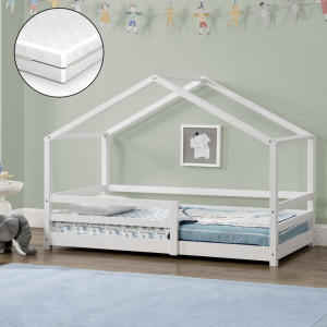 Pat copii cu saltea si grilaj protectie 80x160 cm, alb - P69871670