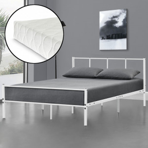 Pat rama metalica 120 cm cu saltea, alb mat - P69885151