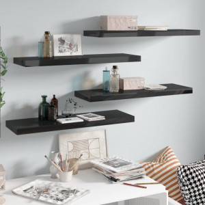 Rafturi de perete, 4 buc., negru extralucios 80x23,5x3,8 cm MDF - V323774V