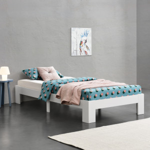 Rama pat lemn brad, alb, 204 x 94 x 30 cm - P72514398