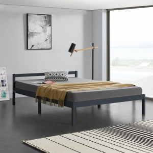Rama pat lemn dublu, 206 x 146 x 50 cm, 150 Kg, gri inchis mat, cu somiera - P72514372