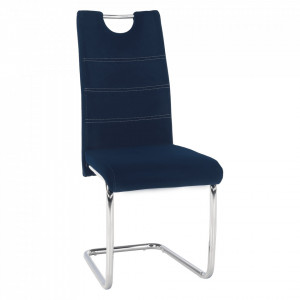Scaun de masă, ţesătură albastră din catifea / cusături deschise - TP285421