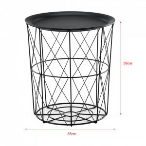Set 3 bucati masuta cafea cu blat detasabil Aurora, cos mare 40 x 40 x 44 cm, metal, negru - P66801069