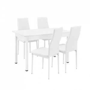Set design Emma masa bucătărie cu 4 scaune alb - P53158105