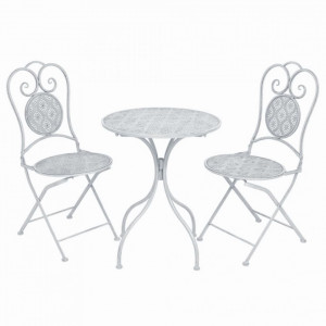 Set mobilier bistro, 3 piese, alb cenusiu, otel - V43150V