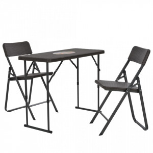 Set mobilier de bistro pliabil 3 piese maro HDPE aspect ratan - V44556V