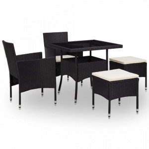 Set mobilier de exterior, 5 piese, negru, poliratan si sticla - V46175V
