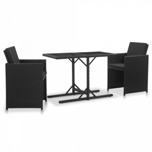 Set mobilier de exterior cu perne, 3 piese, negru, poliratan - V46373V