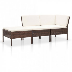 Set mobilier de gradina cu perne, 3 piese, maro, poliratan - V48959V