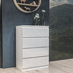TECOA108 - Comoda 70 x 40 x 97 cm, Alb-Lucios