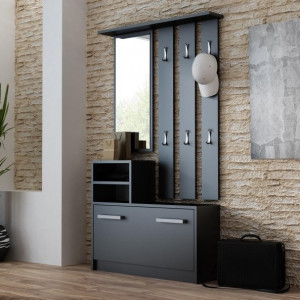 TECUIN101 - Set Cuier hol 85 x 24 x 160 cm - Negru-Mat