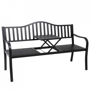 Bancă, băncuță de grădină cu masă, neagră, 150 cm - TP276422