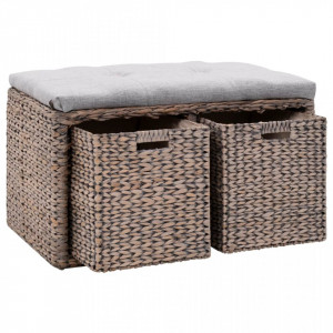 Banca din iarba de mare, 2 cosuri, 71 x 40 x 42 cm, gri - V246117V