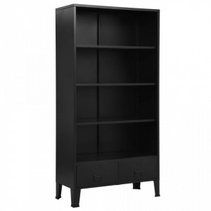 Biblioteca, negru, 90 x 40 x 180 cm, otel, industrial - V145360V