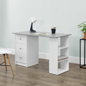 Birou alb/gri deschis cu 3 sertare si 3 polite - P67977821