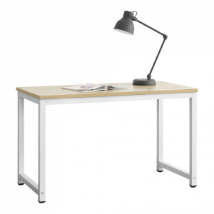 Birou inaltime reglabila, alb/culoarea stejarului - P65862413