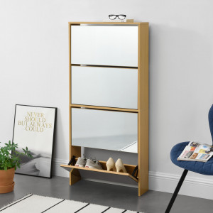 Dulap pantofi 1 cu oglinda si 4 spatii depozitare culoarea fagului - P69638640