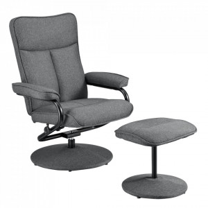 Fotoliu cu suport pentru picioare, metal/poliester, gri - P72270564