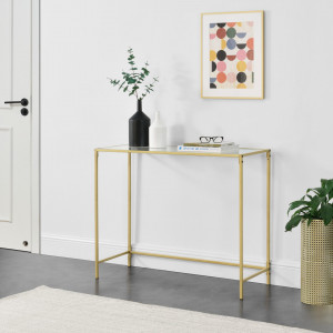 Masa consola, 100 x 35 x 80 cm, otel/sticla auriu - P73684472