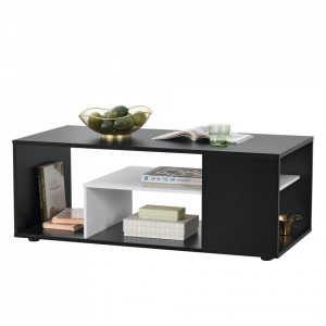 Masuta cafea Osby, 41 x 110 x 50 cm, PAL cu invelis melamina, negru/alb cu 1 raft incorporat - P73161287