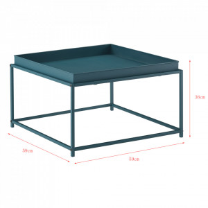 Masuta cafea Teltow DB, 36 x 59 x 59 cm, metal, rezistent la zgarieturi, albastru turcoaz mat, blat detasabil - P71742613