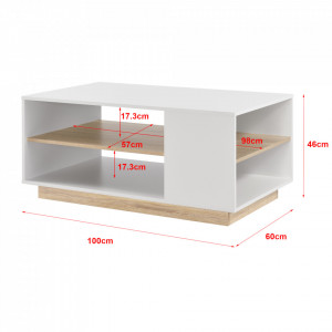 Masuta cafea Trelleborg WEO, 46 x 100 x 60 cm, PAL invelis melamina, alb/stejar, cu raft depozitare - P73161282