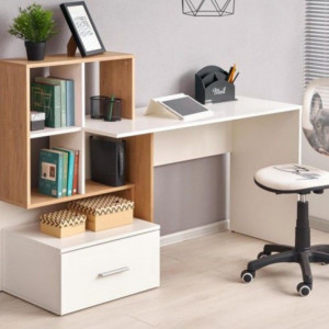 MBBI6 - Birou 149 cm, masa de calculator, office - Alb cu Maro