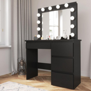 MBMTN2 - Set Masa toaleta, 94 cm cosmetica machiaj oglinda masuta vanity, oglinda cu LED-uri - Negru