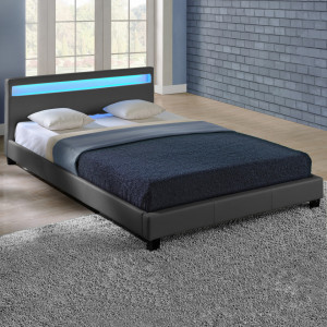 Pat dormitor tapitat cu LED 180x200 cm, gri inchis - P49970253