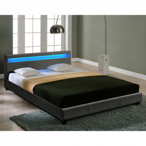 Pat frantuzesc modern, tapitat, fara saltea, cu LED, 140x200 cm, gri inchis - P55039079