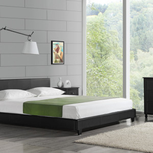 Pat frantuzesc tapitat modern, 180 x 200 cm, imitatie piele, negru, fara saltea - P43710381