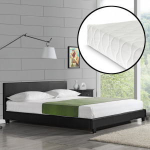 Pat tapitat cu saltea 180 x 200 cm, negru - P48984638