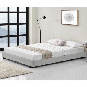 Pat tapitat modern imitatie piele, 214 x 146 x 20 cm, alb, pentru 2 persoane - P67234586