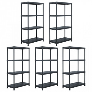 Rafturi de depozitare, 5 buc. negru, 60 x 30 x 138 cm plastic - V276252V